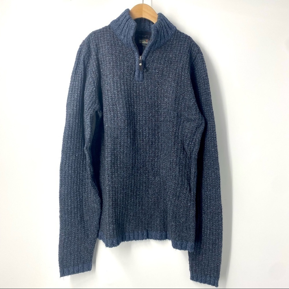 Royal Robbins blue mock neck 1/4 zip wool blend sweater M